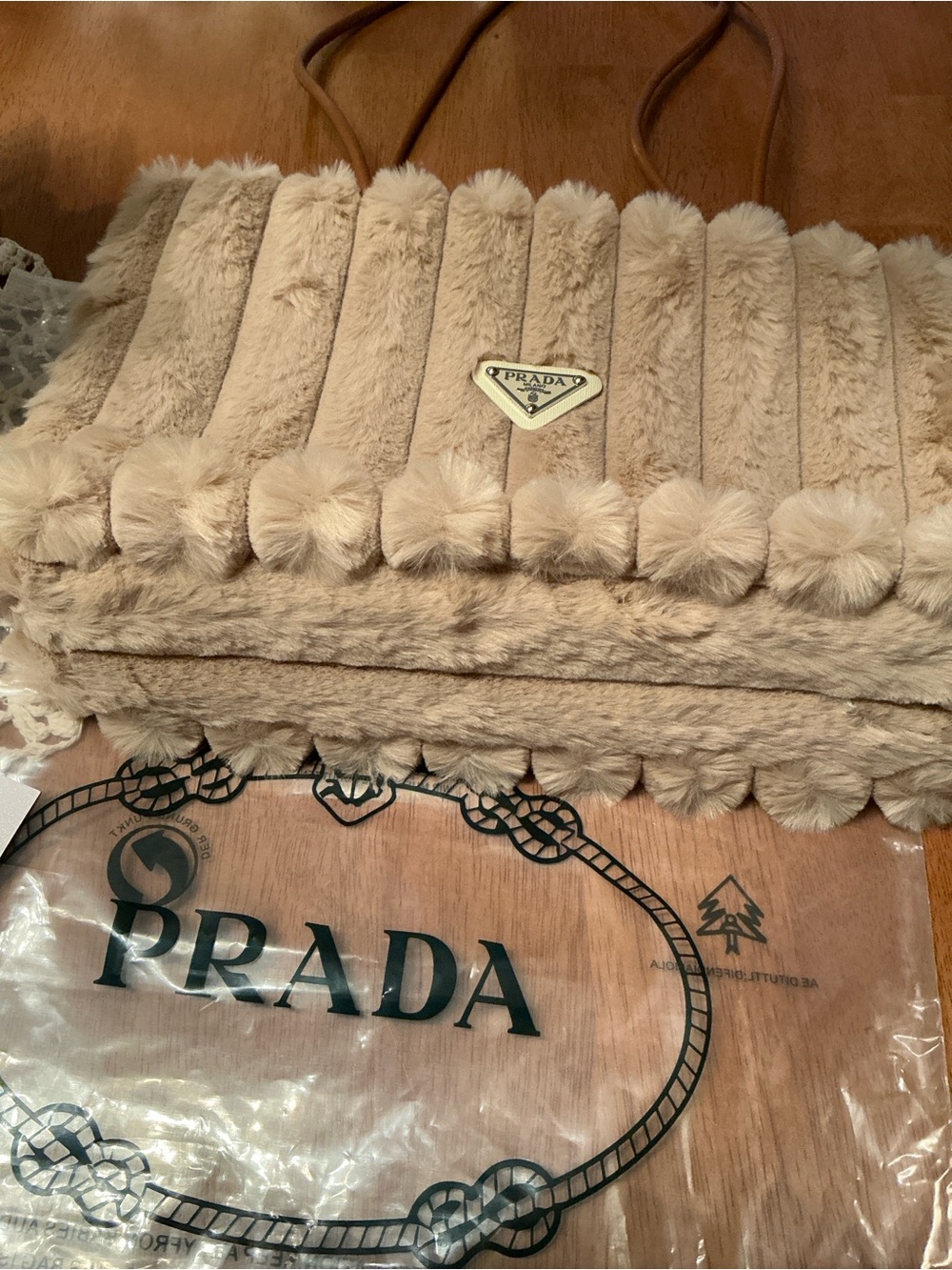 PRADA Beige Faux-Fur  Tote - Picture 6 of 8